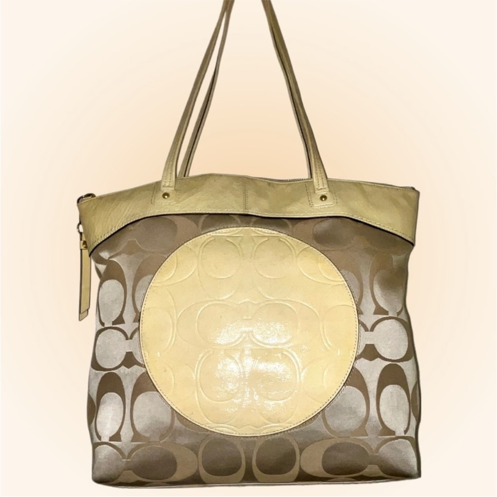 Coach Laura Signature Gold & Cream Poppy Tote Bag
